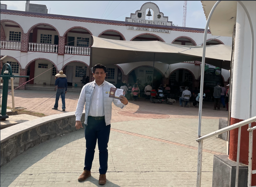 Hugo Adrián Pérez, candidato a Juez de Distrito, visita San Jerónimo Tecuanipan y promete una justicia penal con rostro humano